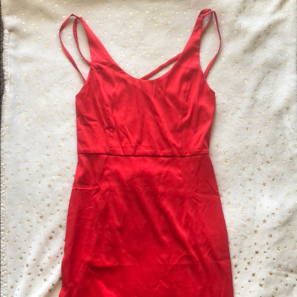 Red open strap back dress